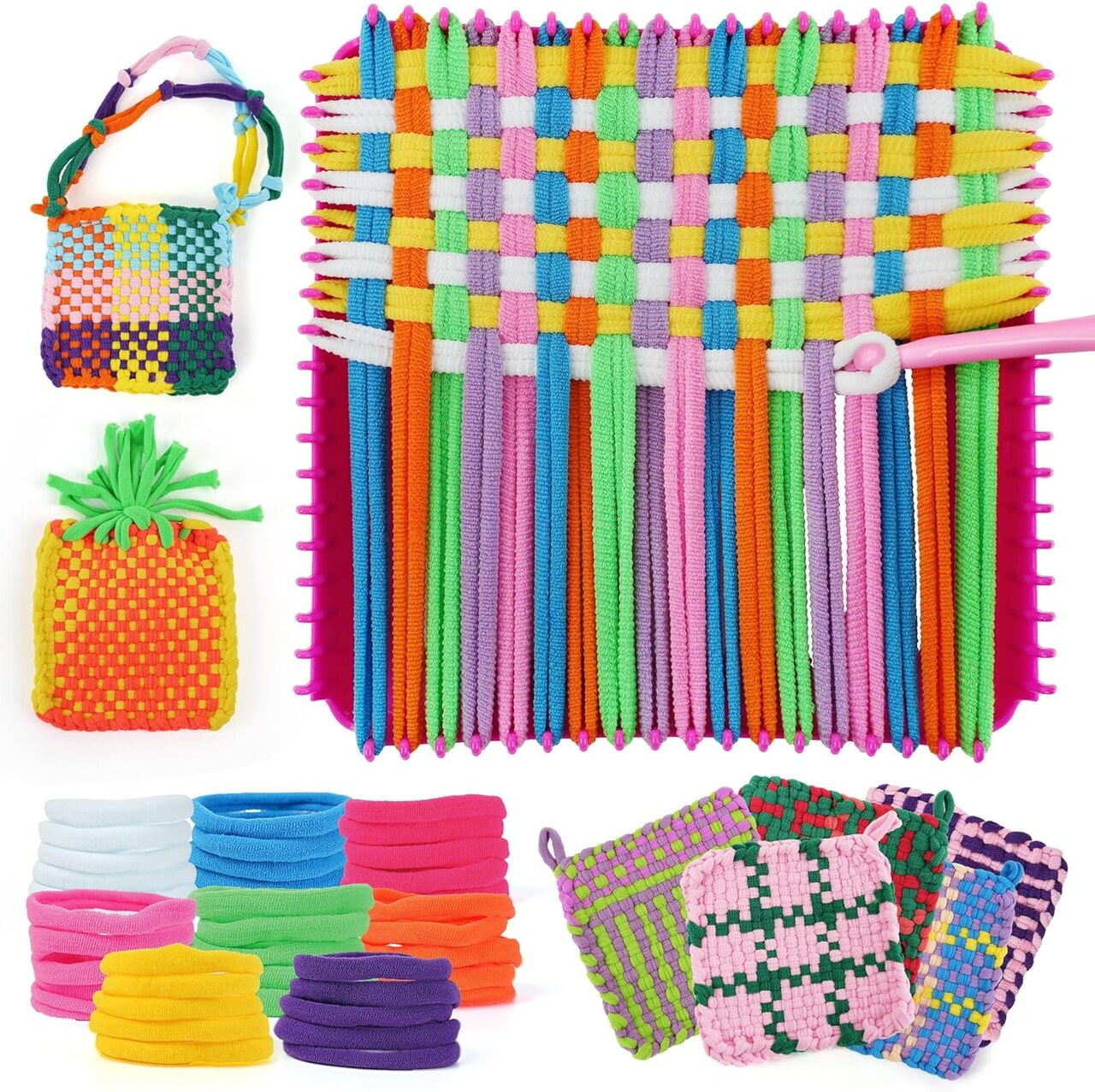Weaving Loom Kit for Kids Ages 6-12 - Best Birthday Gifts for Girls 6-8 8-12, DIY Craft Kit, Make Potholders and Bracelets